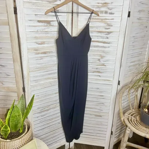 SHONA JOY Women's Size 2 Drape Front Maxi Dress Spaghetti Strap V Neck Charcoal - Picture 3 of 11